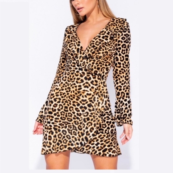 Dresses & Skirts - FAUX WRAP LEOPARD DRESS